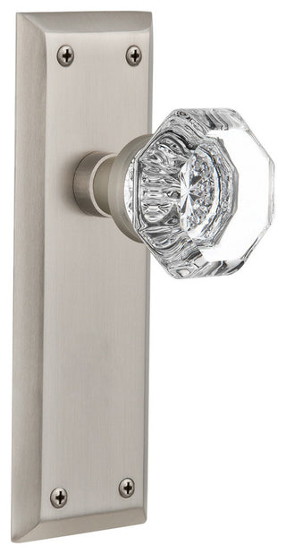 New York Plate Passage Waldorf Knob, Satin Nickel