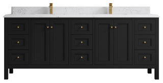 Nashville 84" Double Sink Bath Vanity, Black 1.5" Empira Quartz