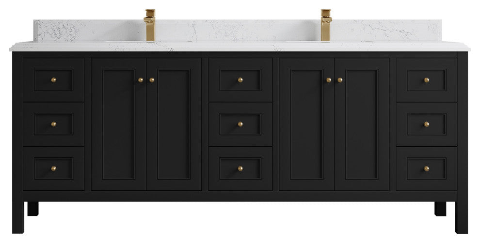 Nashville 84" Double Sink Bath Vanity, Black 1.5" Empira Quartz
