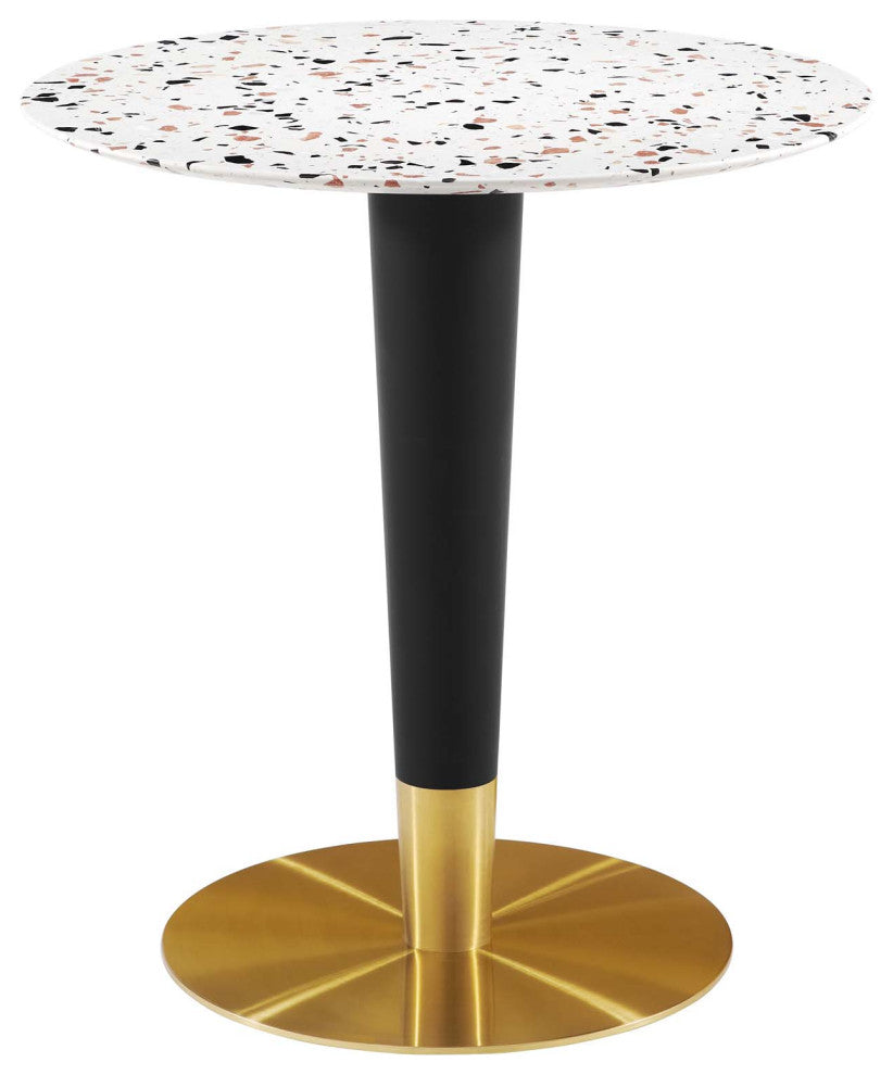 28" Dining Table, Round, White Gold, Metal, Modern Cafe Bistro Hospitality