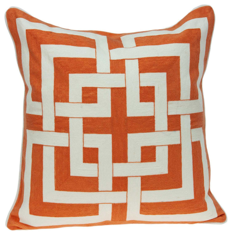 HomeRoots 20" x 0.5" x 20" Transitional Orange And White Accent Pillow Cover