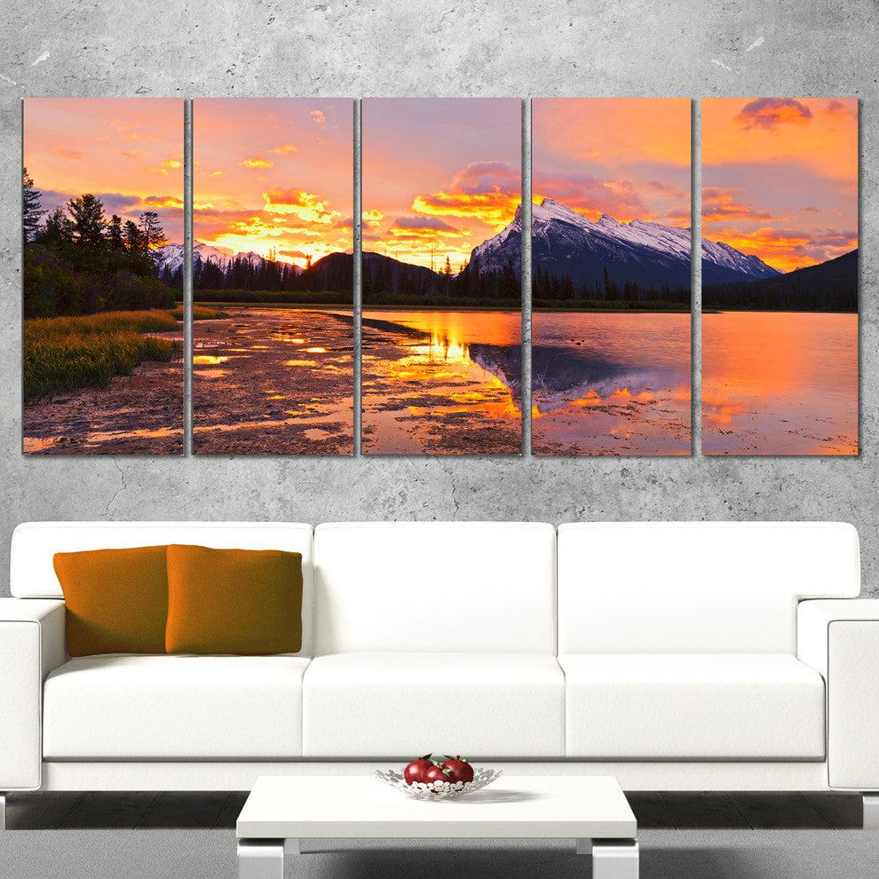 "Sunset Above Vermilion Lakes" Landscape Canvas Photo Print, 5 Panels, 60"x28"