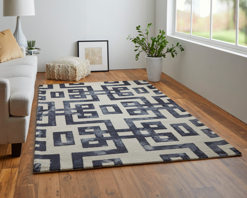 Weave & Wander Marengo Tufted Key Wool Rug, Black, 8'x11'
