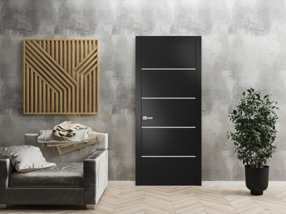 Solid French Door 24 x 80 | Planum 0210 Matte Black with| Bathroom