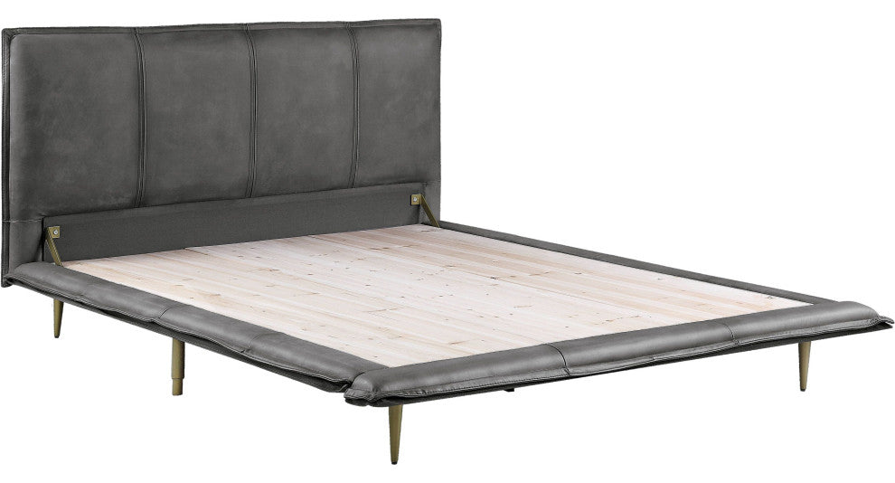 ACME Metis Eastern King Bed, Gray Top Grain Leather