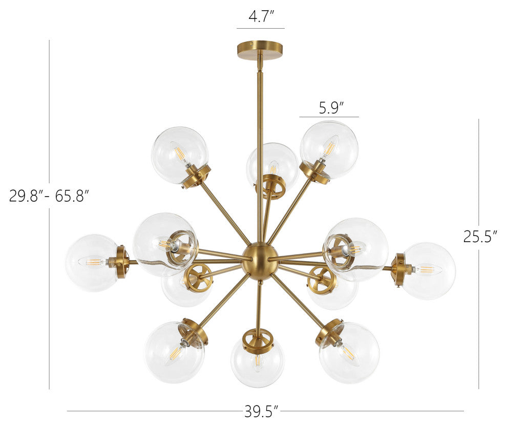 12-Light Dimmable Sputnik Sphere Chandelier, Clear Glass Shades