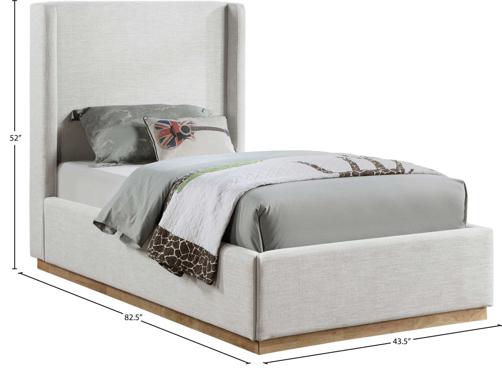 Flynn Linen Textured Fabric Full Bed, Cream, Twin