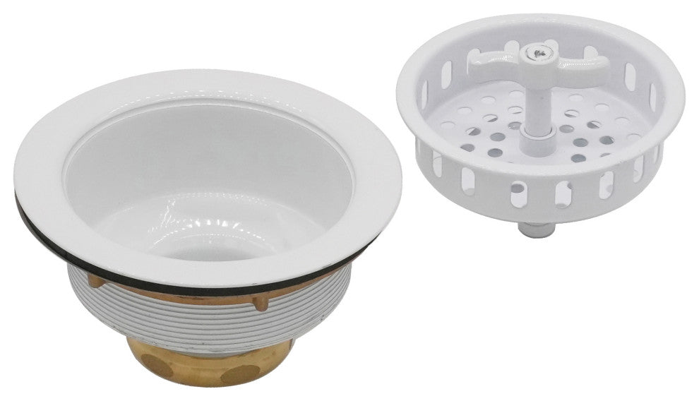 Wing Nut Style Large Kitchen Basket Strainer In Polished Chrome, Powder Coated White