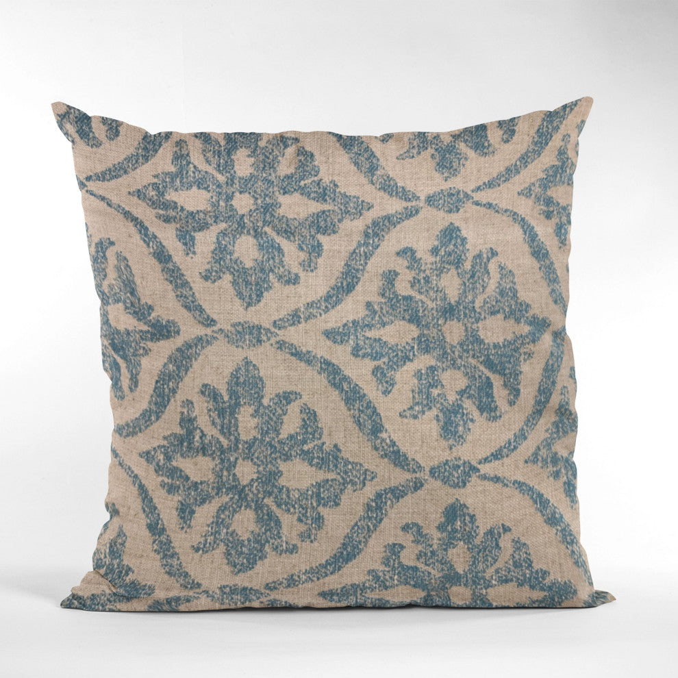 Plutus Blue Flowers Jacquard Luxury Throw Pillow, 20"x30"