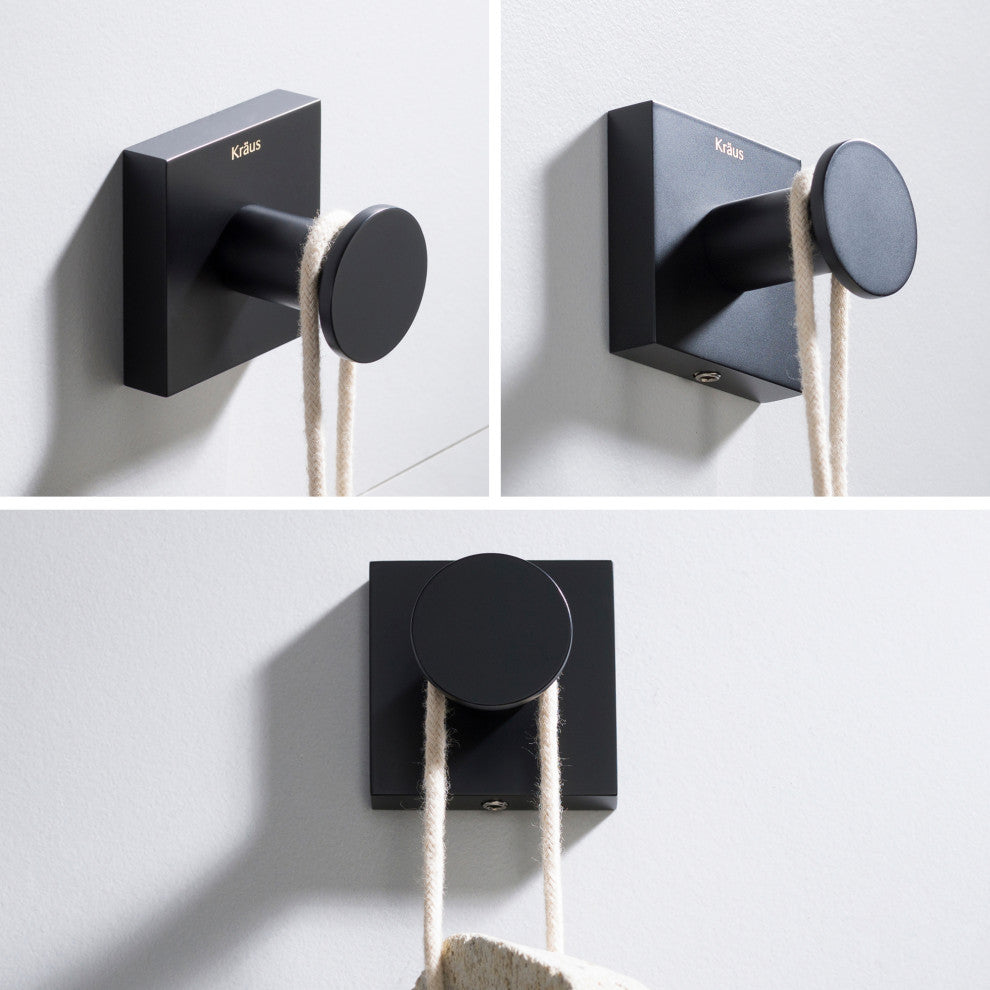 Ventus Bathroom Robe and Towel Hook, Matte Black