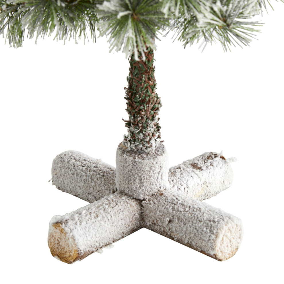 3' Flocked Faux Xmas Tree Topiary With 50 Warm White LED Lights and Pine Cones