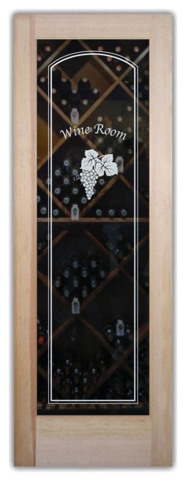 Wine Door - Grape Cluster Arched Border with Text - Douglas Fir (stain...