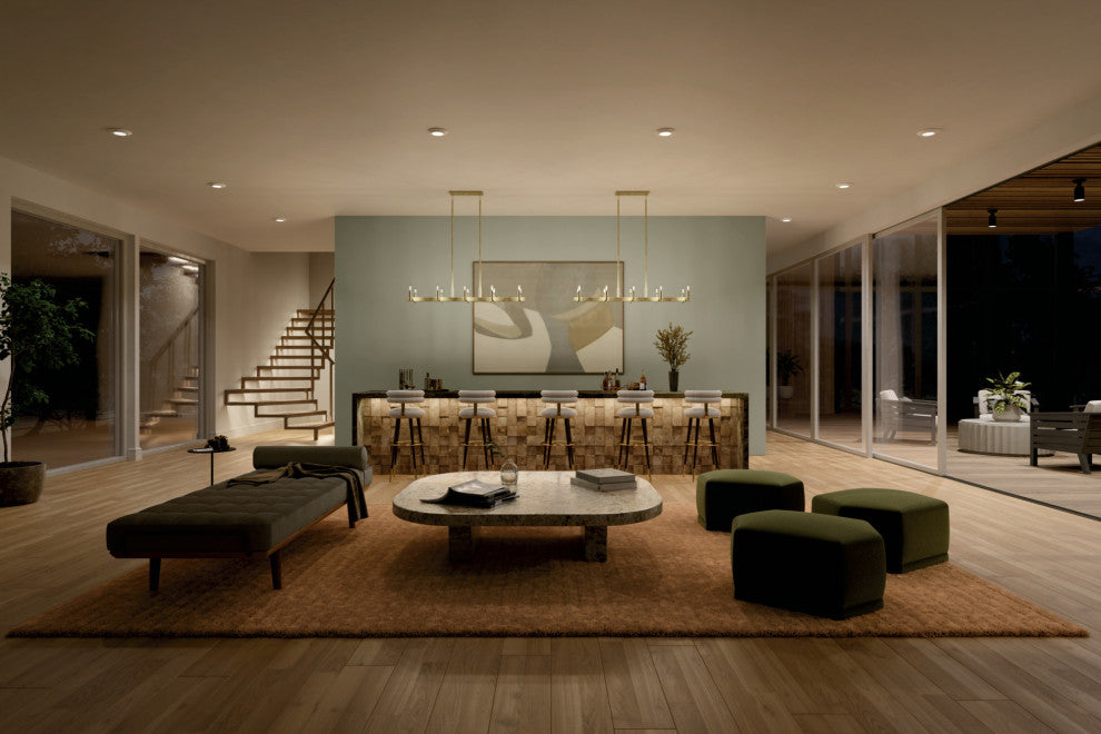 Erzo 50" 10 Light Linear Chandelier, Natural Brass