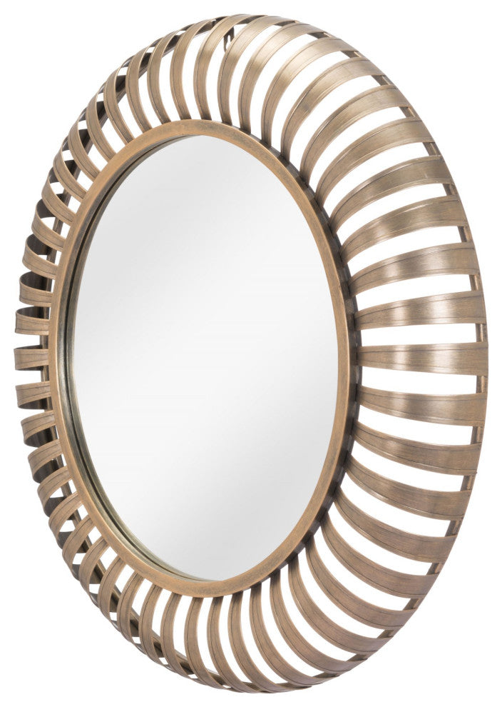 Frame Wall Mirror, Round, Glass, Steel Metal, Gold, Bedroom Living