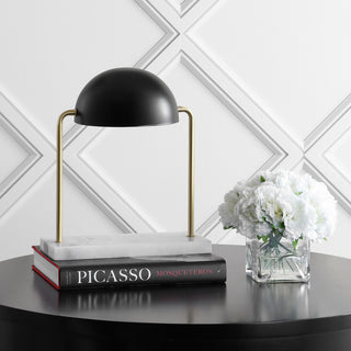 Porter 13.5" Dome Lamp With Marble Base, Brass Gold and Black