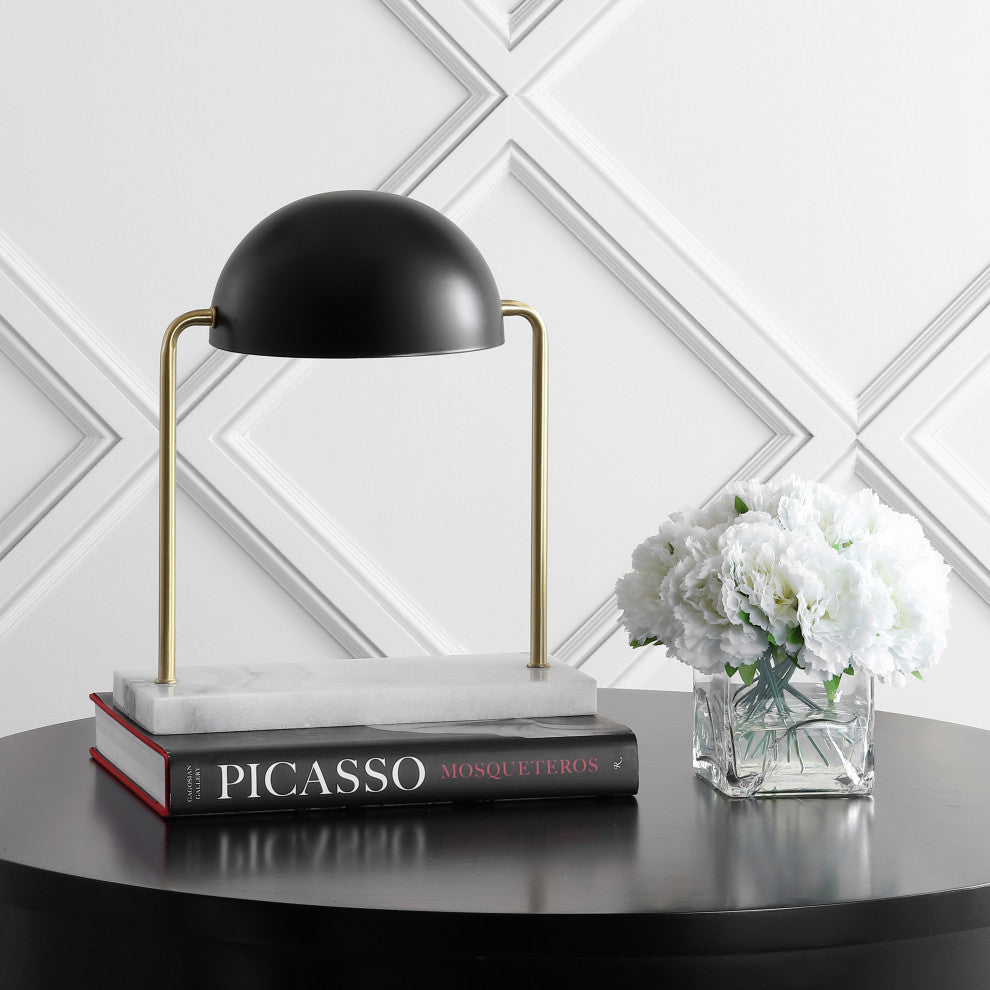 Porter 13.5" Dome Lamp With Marble Base, Brass Gold and Black