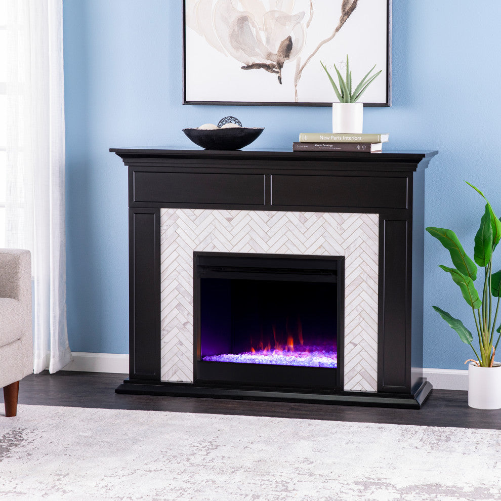 Torron Color Changing Marble Tiled Fireplace - Black