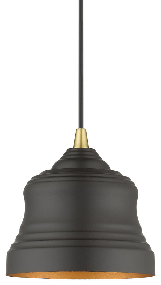 Endicott 1-Light Bronze Mini Bell Pendant, Gold Inside