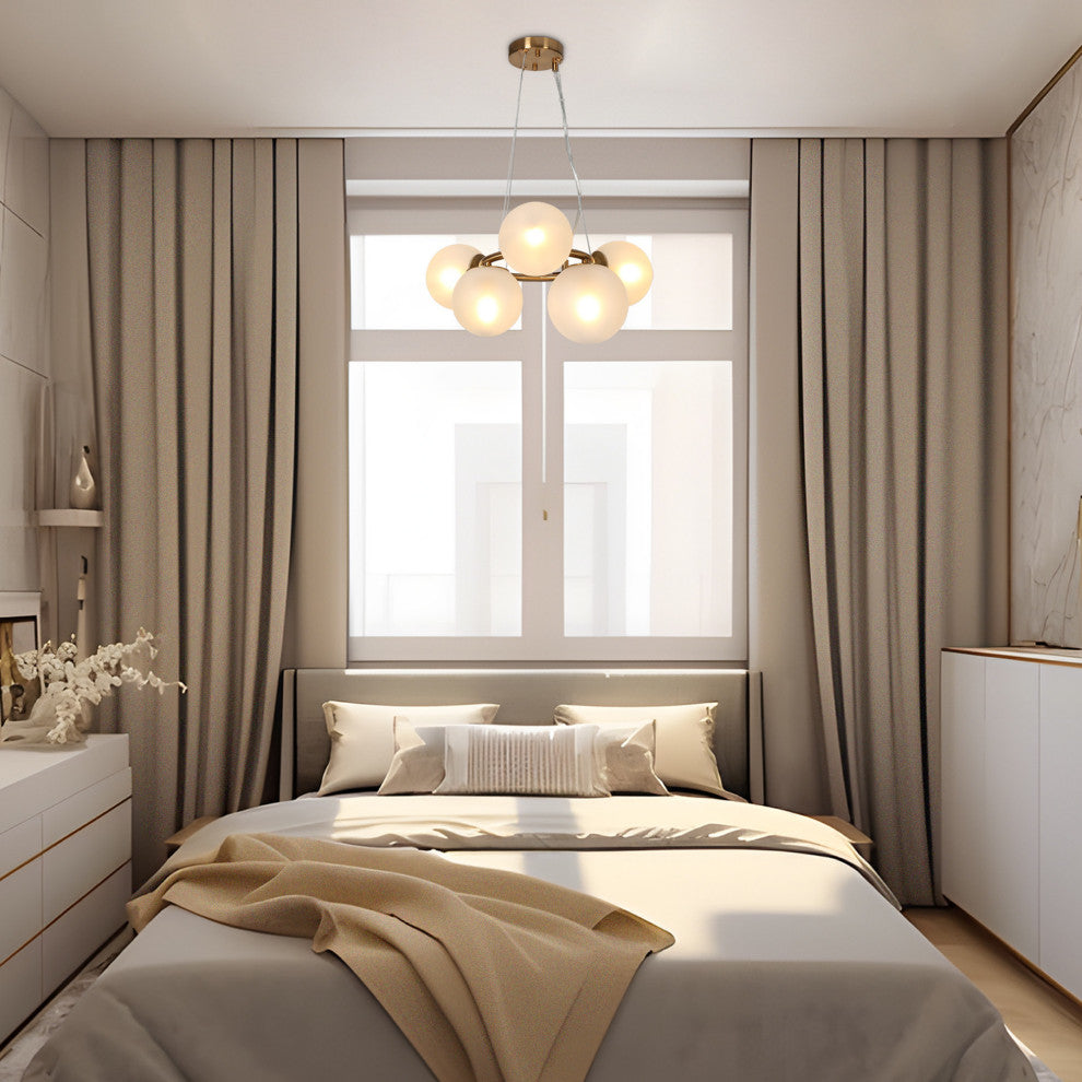 LNC 5-Light Polished Gold With Frosted Glass Globe Modern Chandelier