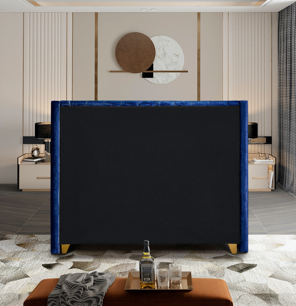 Barolo Velvet Upholstered Bed, Navy, Full