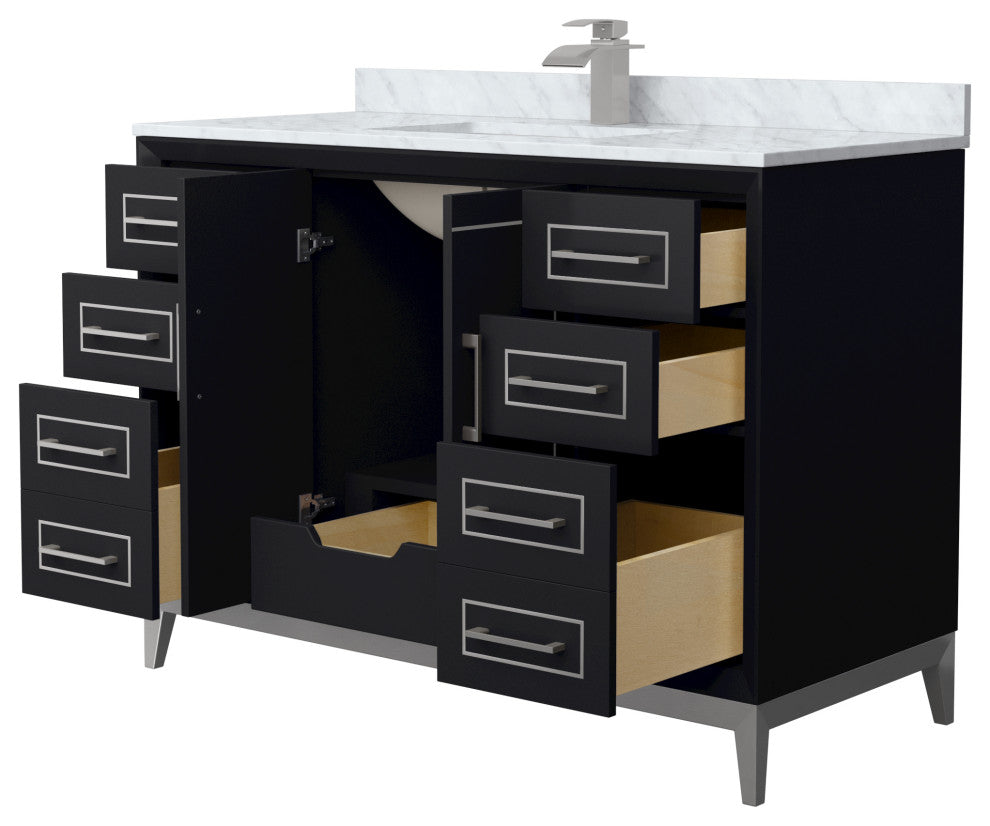 Marlena 48" Black Single Vanity, Top, Nickel Trim