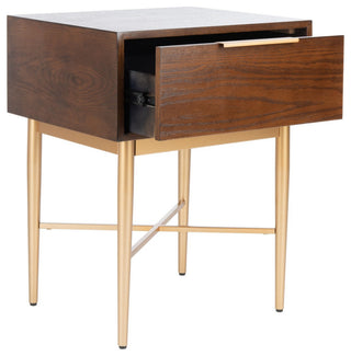 Safavieh Pierre One Drawer Nightstand, Walnut/Gold