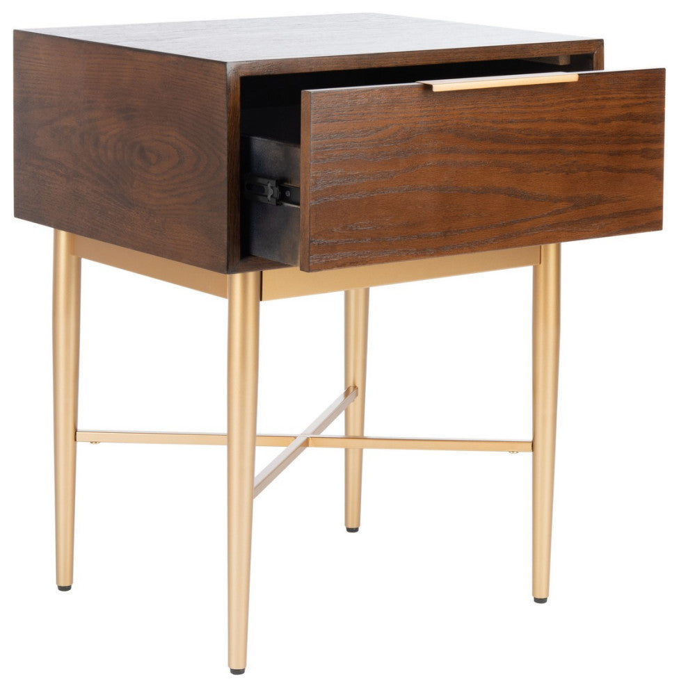 Safavieh Pierre One Drawer Nightstand, Walnut/Gold