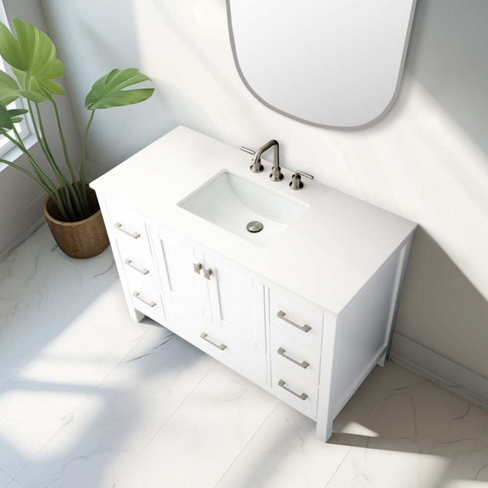 Vanea 48" Bathroom Vanity With White Quartz Top, White