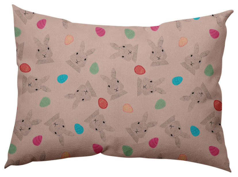 Bunnies and Eggs Easter Decorative Lumbar Pillow, Sunwashed Red, 14x20"