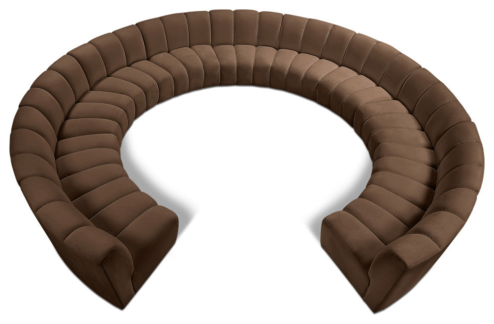 Infinity Channel Tufted Velvet Modular Chair, Brown, 11 Piece