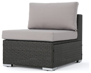 GDF Studio Tammy Rosa Outdoor 5 Seat Wicker Sectional Sofa Set, Gray/Silver