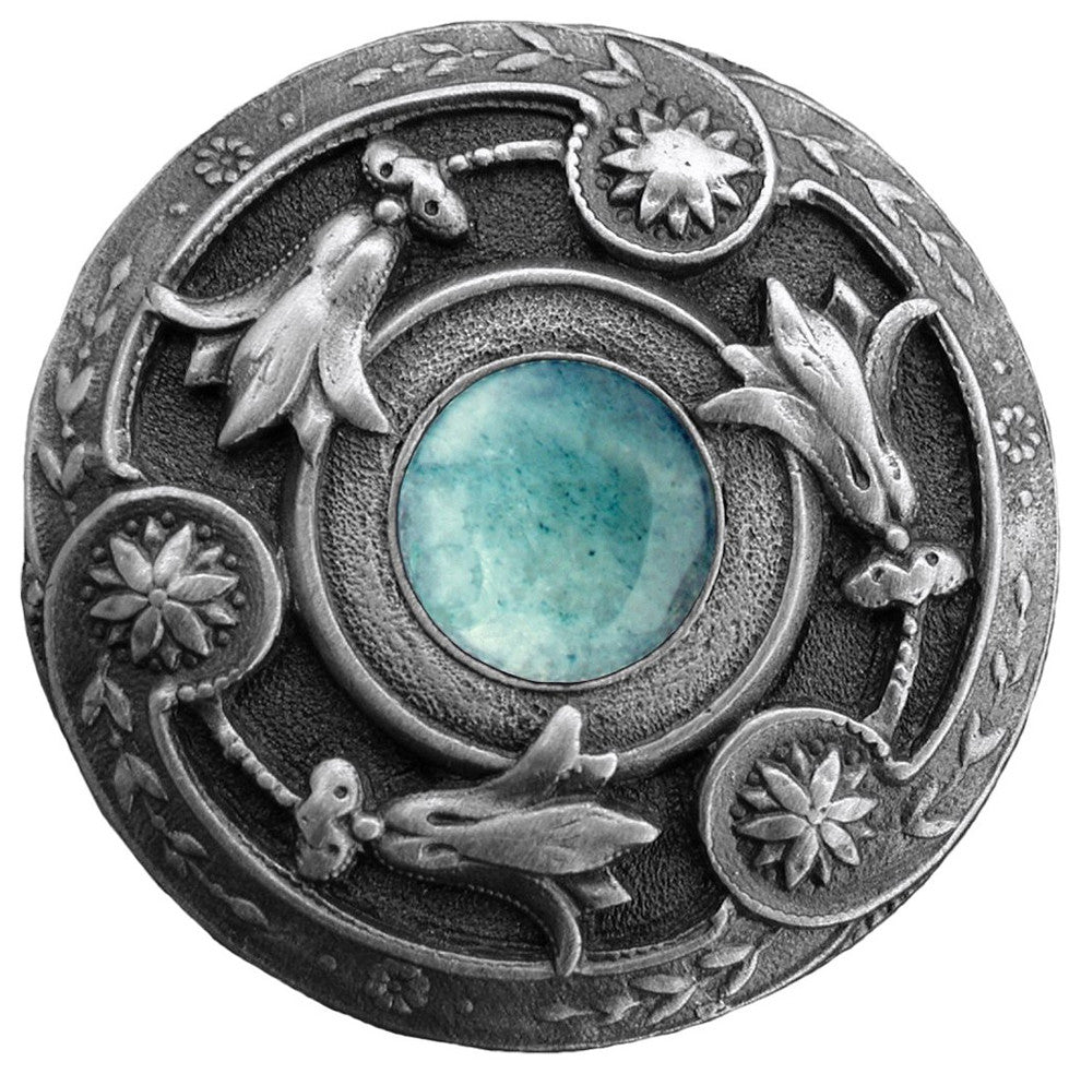 Lily Jeweled Knob, Antique Pewter, Green Aventurine
