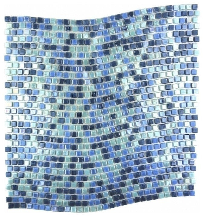 Galaxy 12"x12" Wavy Square Glass Mosaic Tile,Blue, Single Sheet