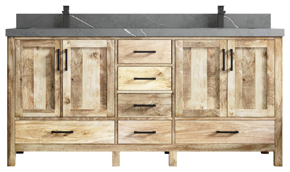Malibu Mango 72" Double Sink Bath Vanity, White Washed 2" Piatra Gray