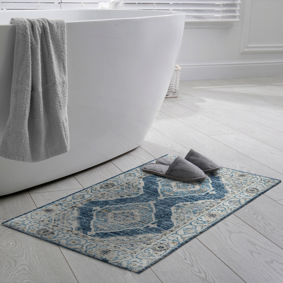 Indoor/Outdoor Marbella MB1 Indigo Machine Washable 1'8" x 2'6" Rug