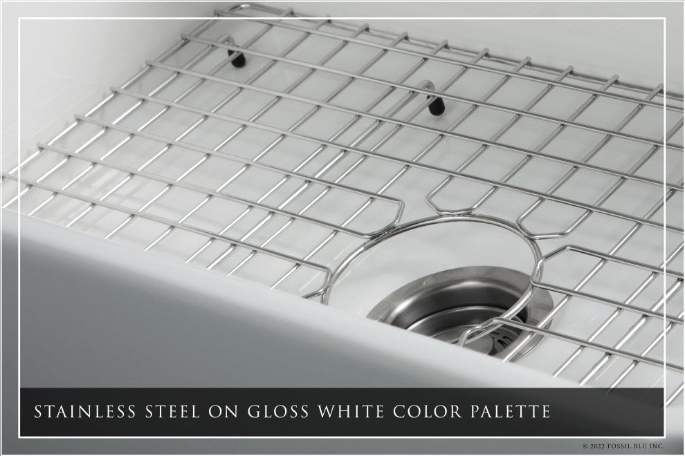 Luxury 36-Inch SOLID Fireclay Farmhouse Sink in White with Accs, Flat Front