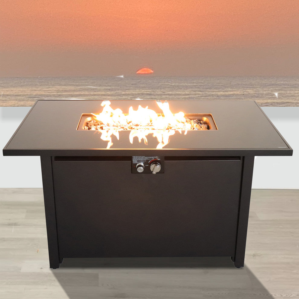 Smoked Glass Metal Rectangle Fire Pit, Black