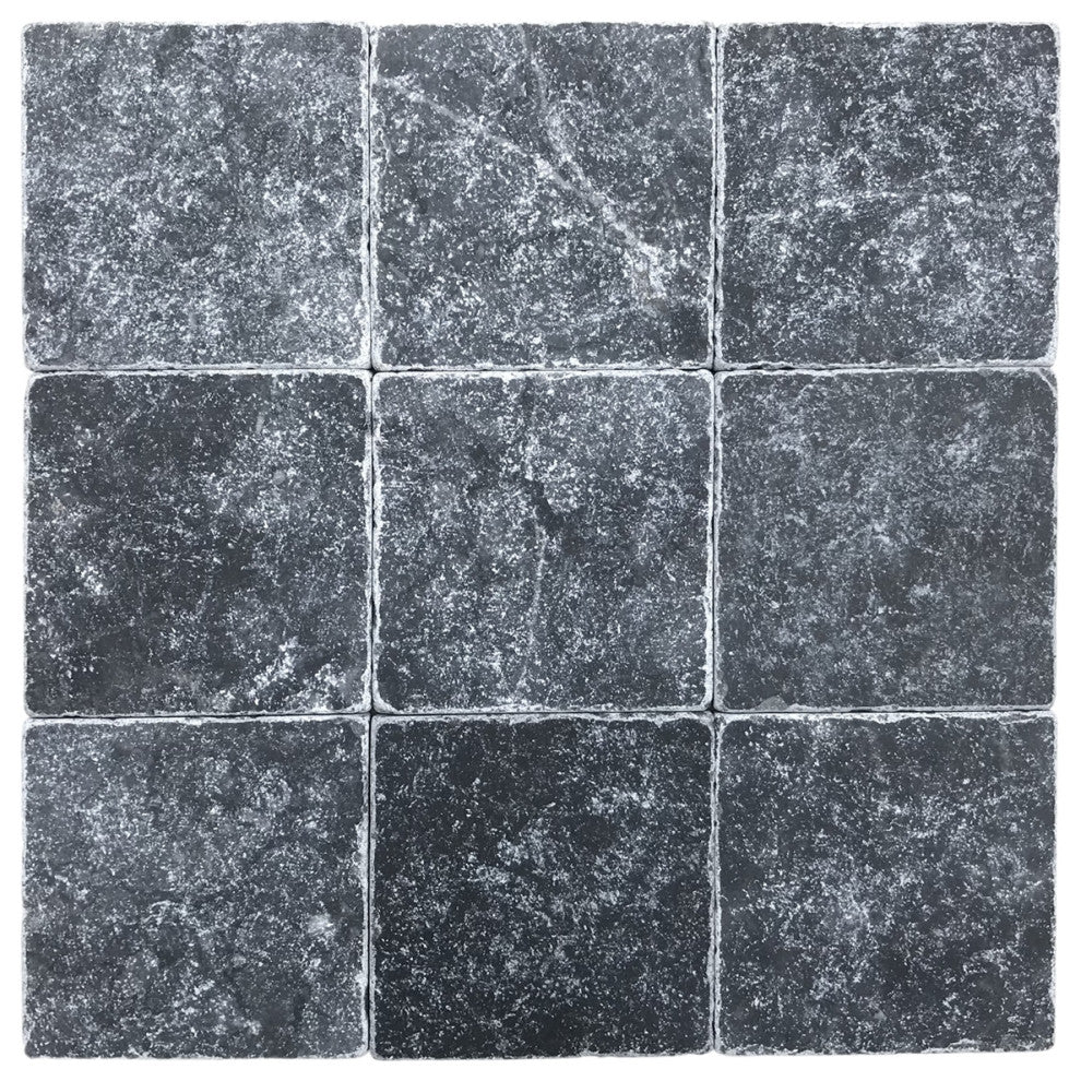 Obsidian Black 3"x6", Tumbled Subway Backsplash Wall Tile, 4"x4", Sample