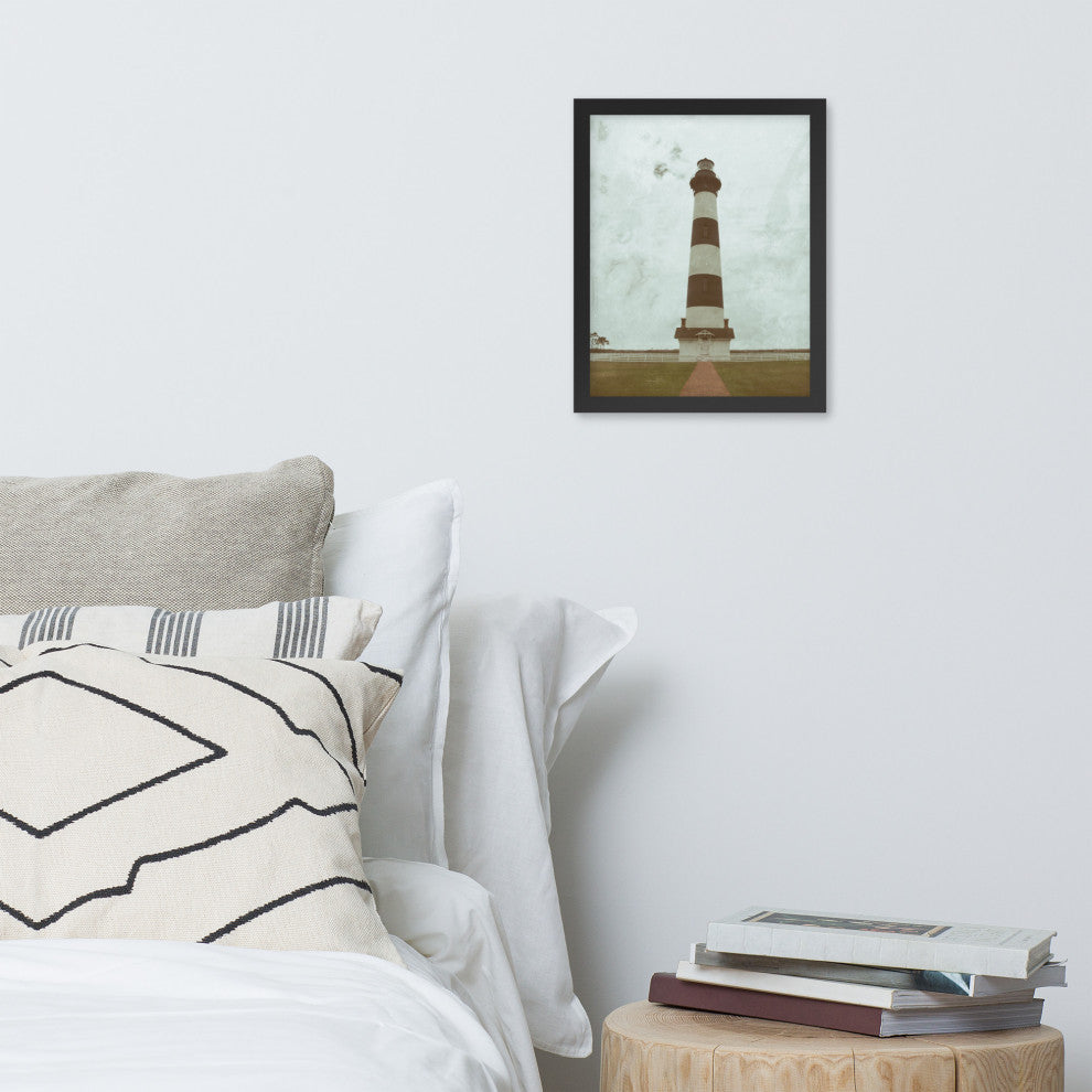 Aged Bodie Lighthouse Landscape Framed Photo Paper Wall Art Prints, Black, 11" X 14"