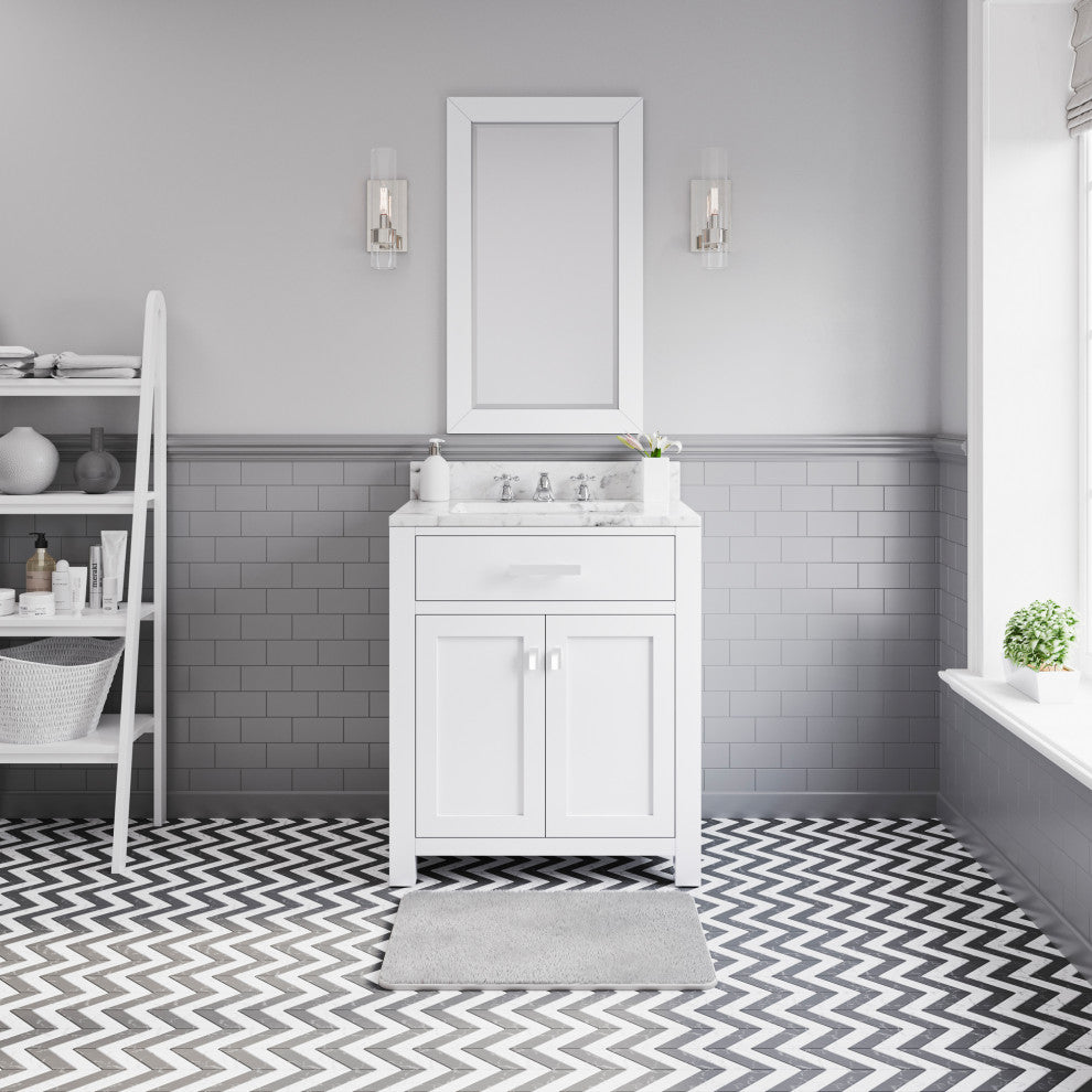 Madison Pure White Bathroom Vanity, 30", No Mirror, One Faucet