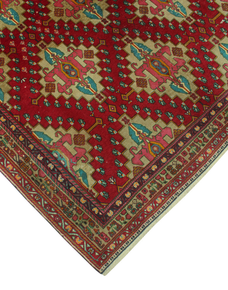 Fine Vintage Distressed Lahor 76 Red Rug