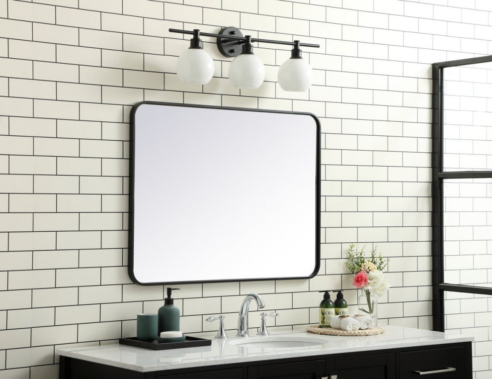 Ellis Soft Corner Metal Rectangular Mirror, Black, 27"x36"