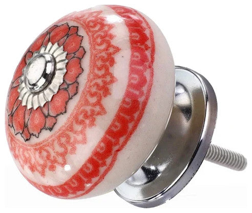 Mascot hardware Ceramic Knob with Red Floral Design - Pack of 10
