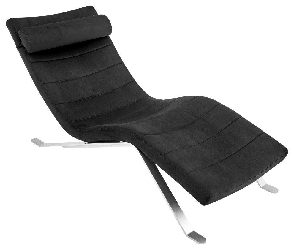 Gilda Lounge Chair, Black Velvet With Silver Base
