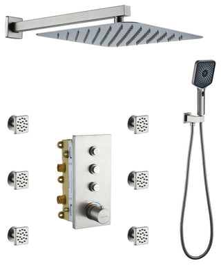 3 Functions 12 Inch Wall Mount Thermostatic Shower System, Brushed Nickel