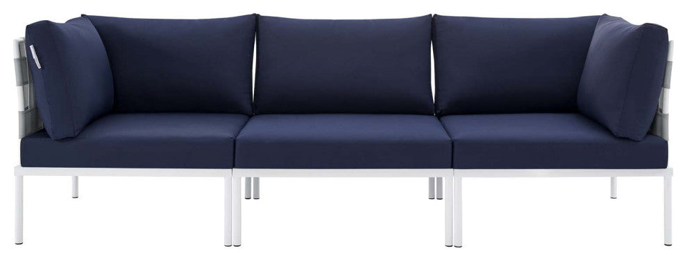 Lounge Sofa, Sunbrella, Aluminum, Metal, Gray Blue Navy, Modern, Outdoor