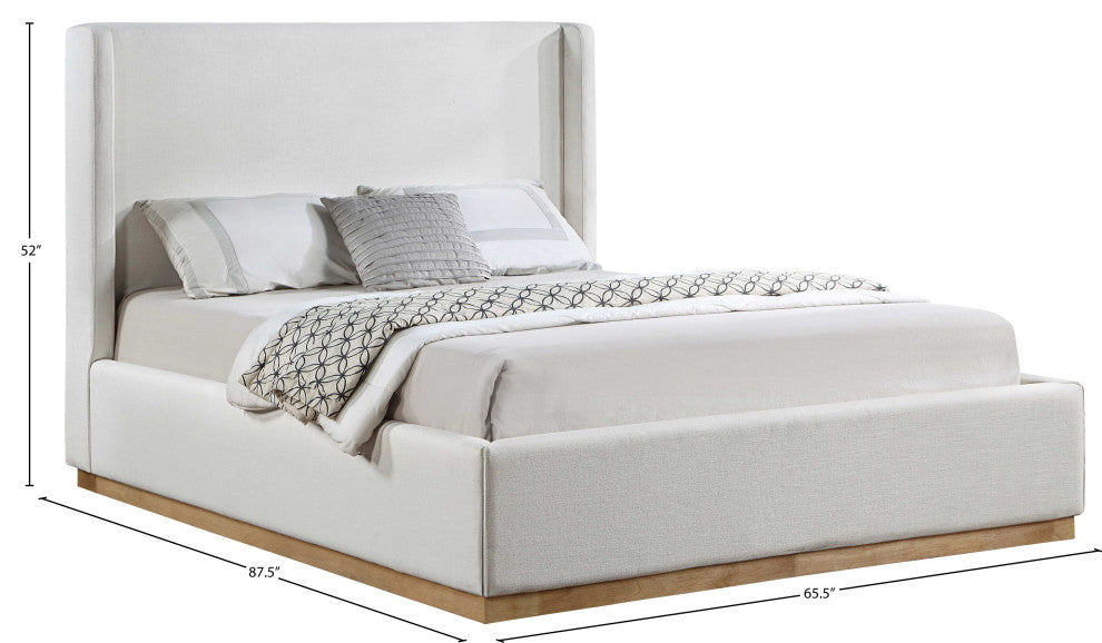 Flynn Linen Textured Fabric Full Bed, Cream, Queen