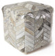 Ivory Hand Woven Square Pouf With Herringbone Pattern