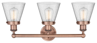 Edison Small Cone 3-Light 25" Vanity Light, Antique Copper Finish, Seedy Shade