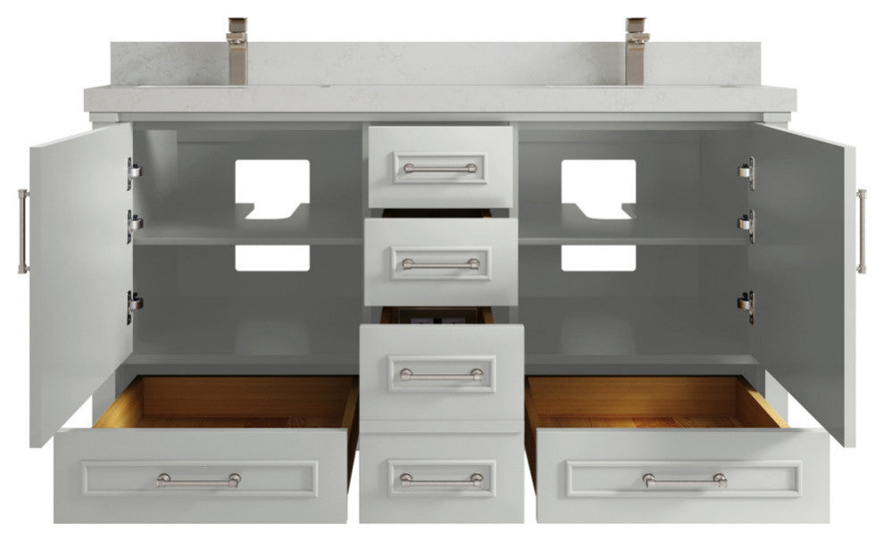 Aberdeen 60 Double Bathroom Vanity in Coventry Gray 2" Carrara Quartz